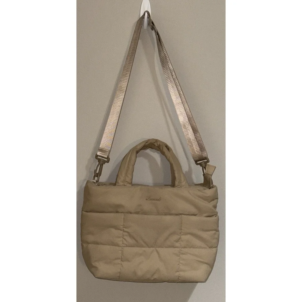 LOVEVOOK Women's Tan Small Quilted Puffer Tote Bag, Can Be Cross Body Purse